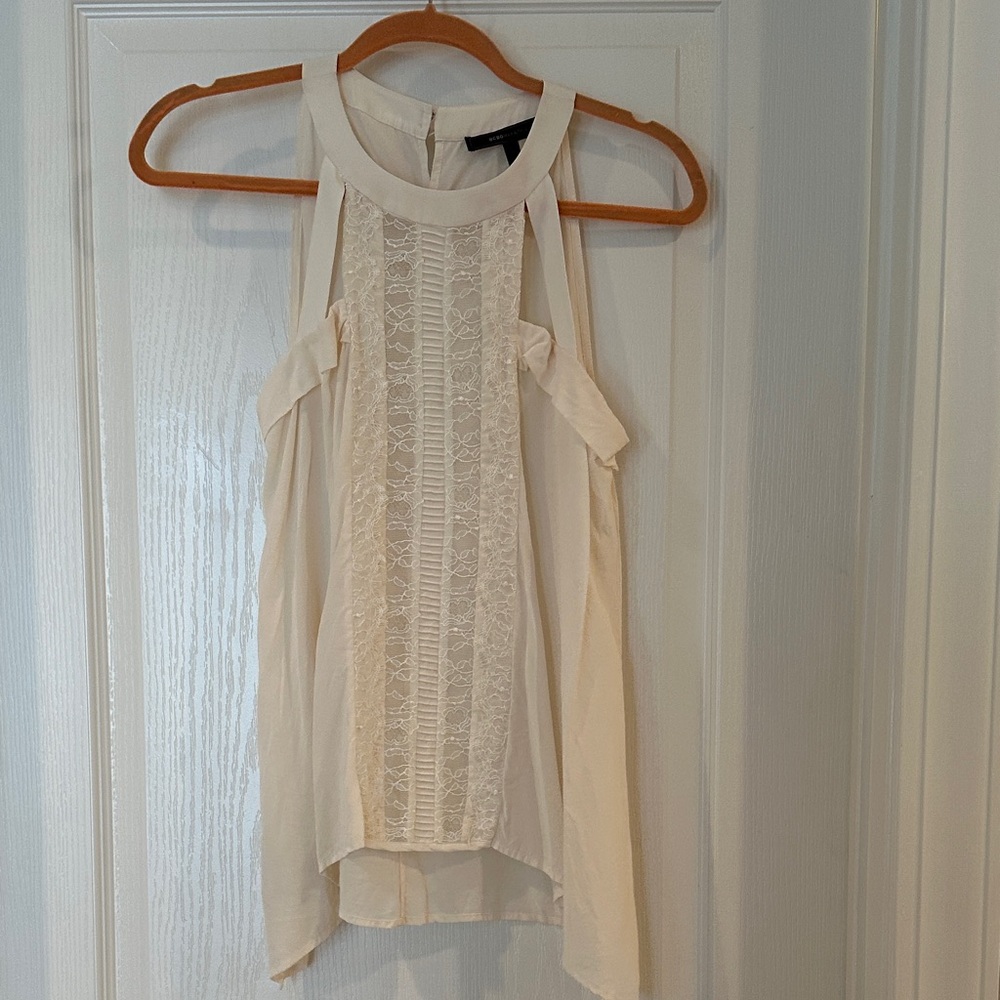 BCBGMaxAzria Cream Lace Detail Blouse
